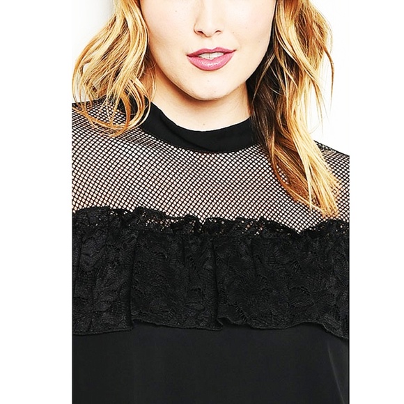 PLUS Black Victorian Gothic Lace Trim Chiffon Top - Picture 4 of 8